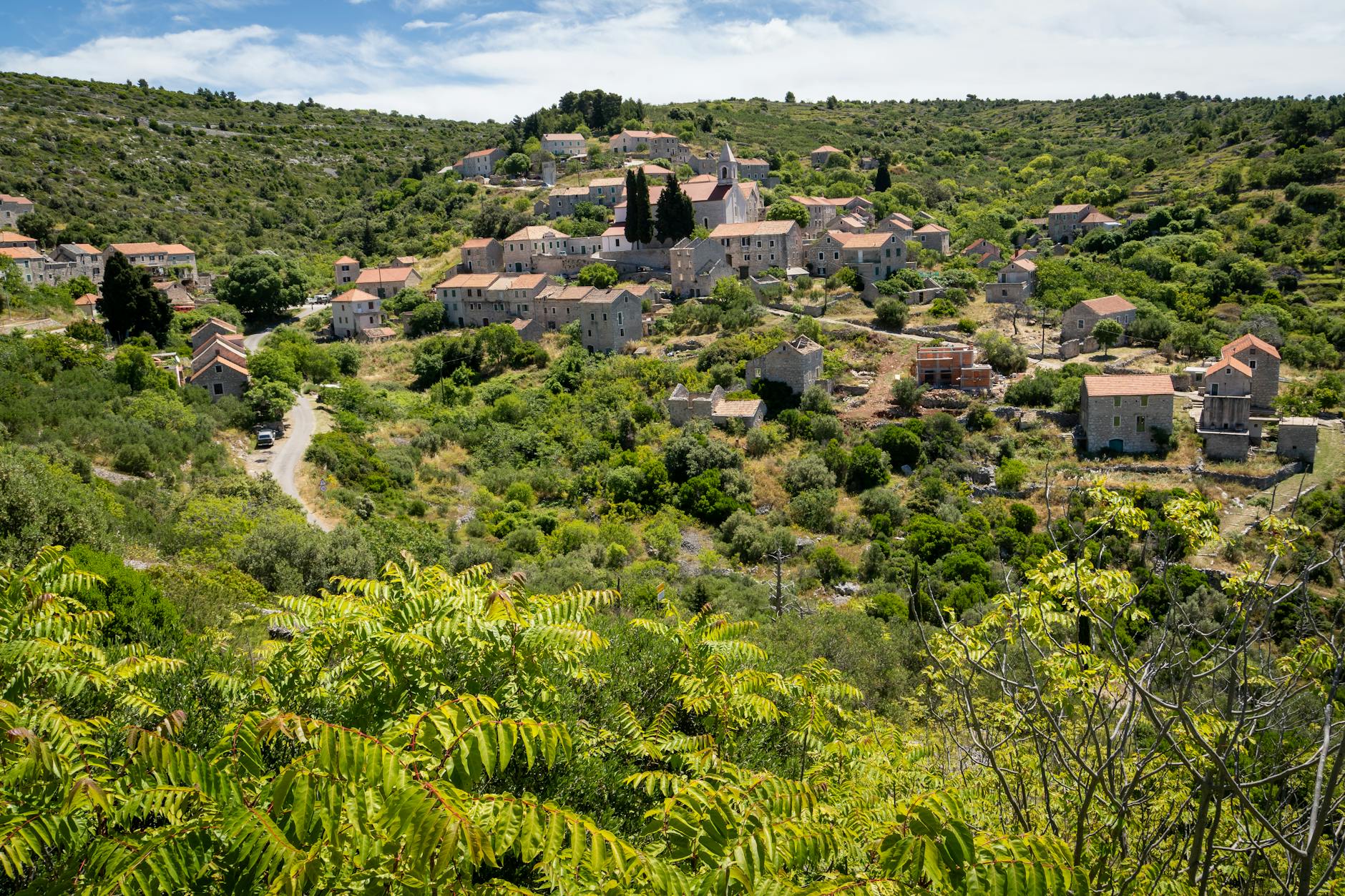 Tradycyjna wioska w zielonych wzgórzach regionu Split-Dalmatia w Chorwacji